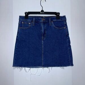 J.Crew mercantile dark wash denim high waisted raw hem mini skirt size 6